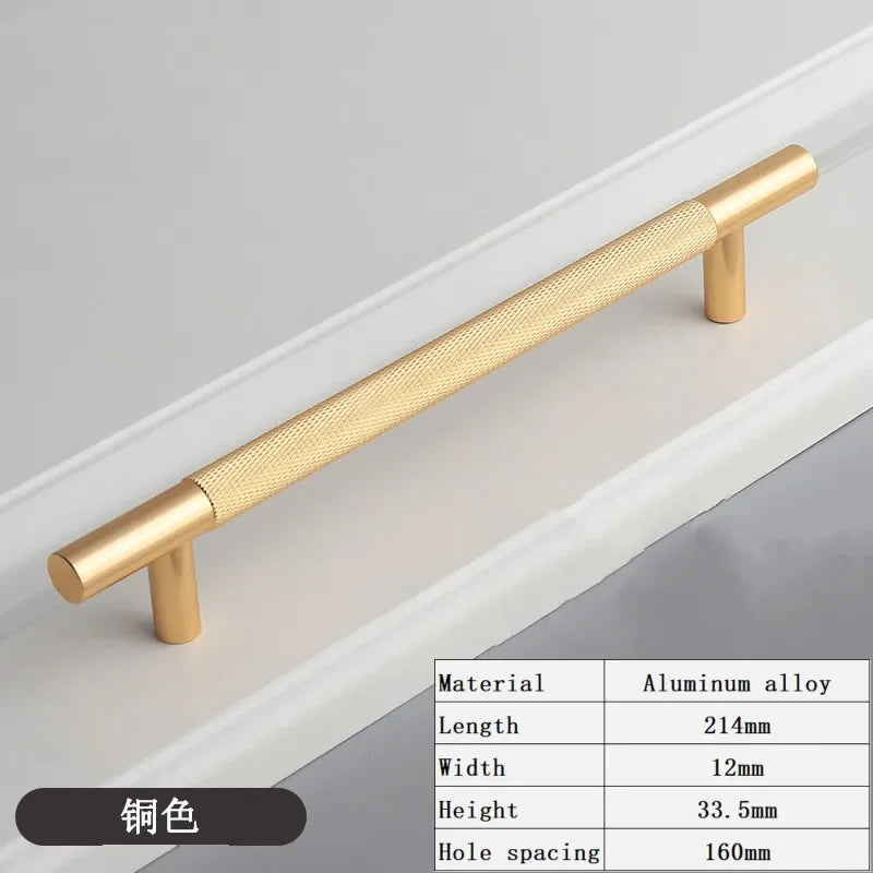 Long Knurled Handle Kitchen Cabinet Door Handles Drawer Pulls Aluminum Alloy T Bar Bedroom Knobs Wardrobe Furniture Hardware