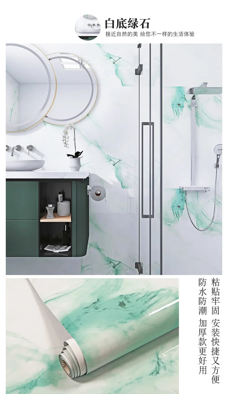 60cm Marble Vinyl Film Self Adhesive Wallpaper Bathroom Kitchen Cupboard Countertops Contact Paper PVC Waterproof Wall Stickers
