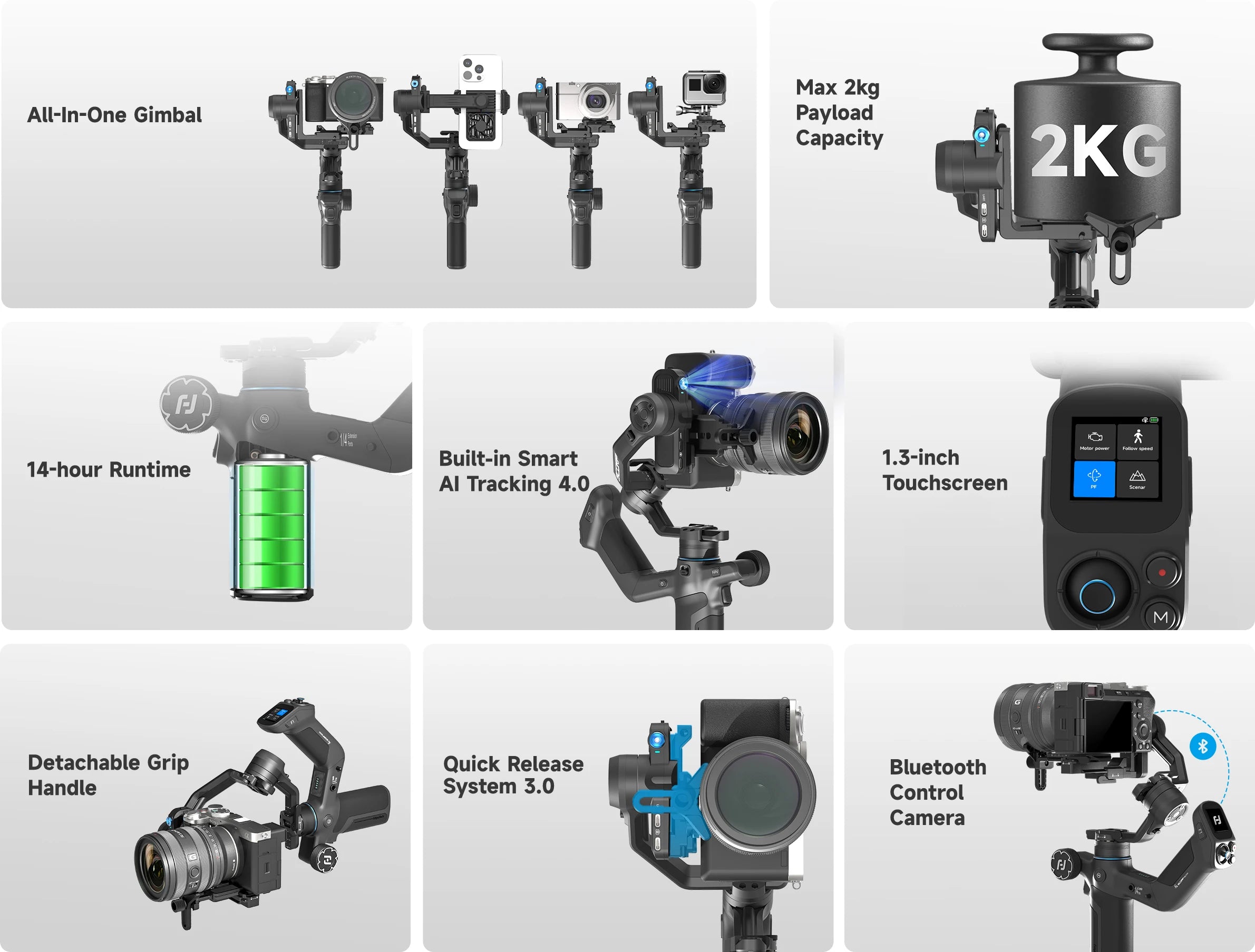 FeiyuTech SCORP Mini 3 Pro – 3-in-1 Gimbal with Detachable Handle &amp; AI 4.0 Tracking for Mirrorless, Action Cameras &amp; Phones