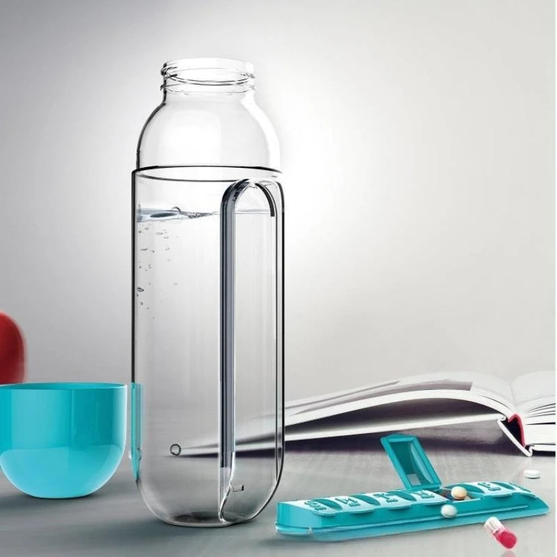 Portable Water Bottle with Convenient Medicine Box for Outdoors