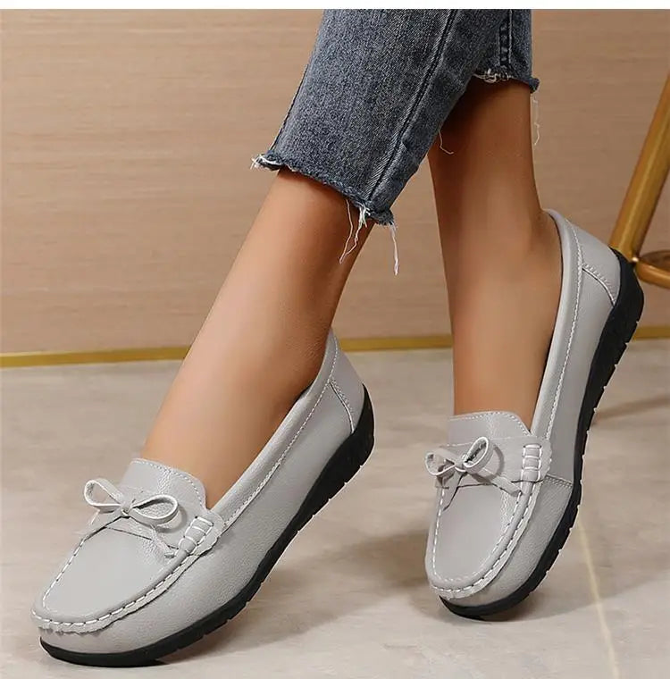 Women's Genuine Leather Loafers - Fashionable, comfortable wedge sole