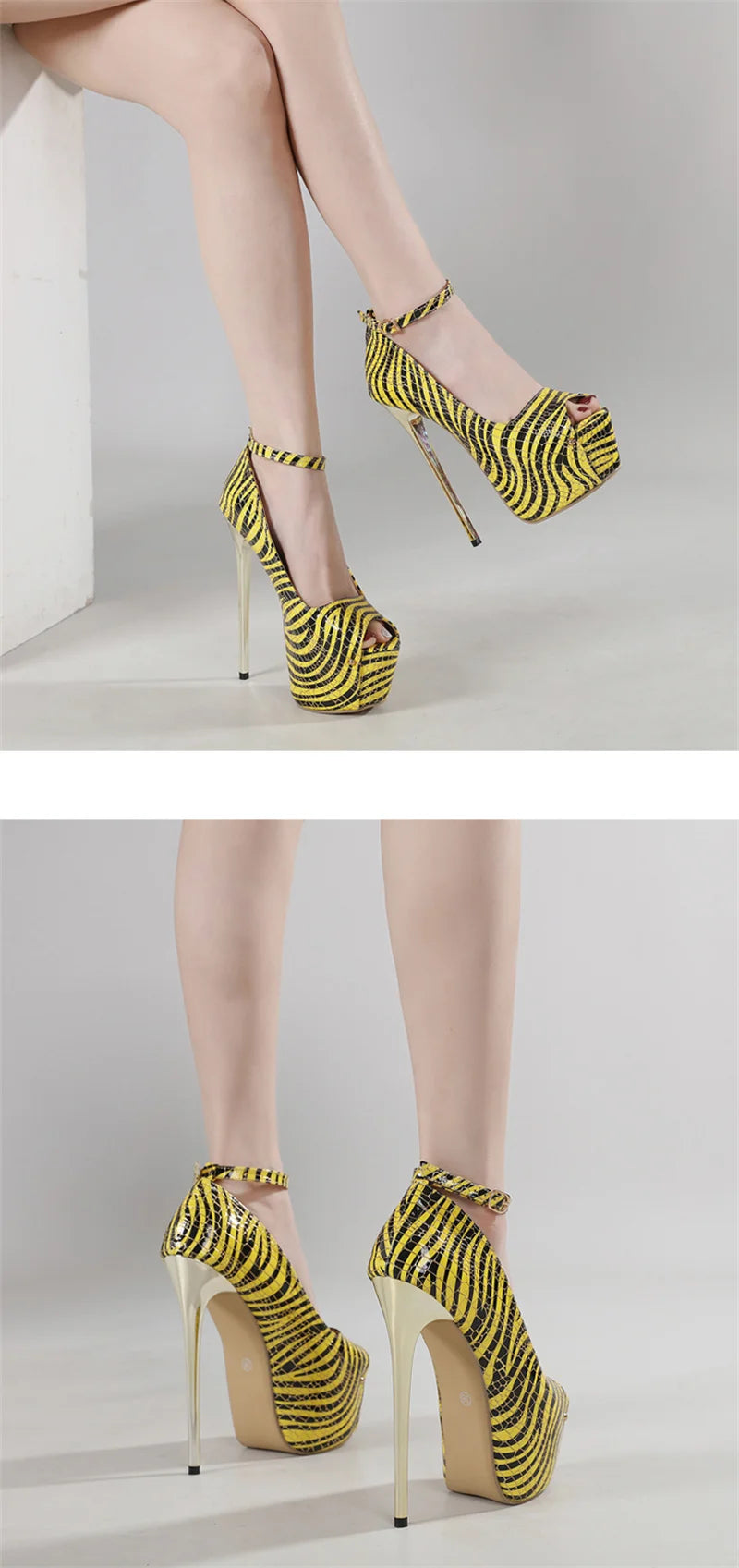 Liyke Giày Cao Gót Nữ Sọc Da Mềm Platform 16CM