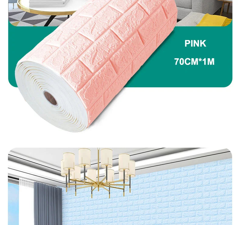 Giấy Dán Tường 3D Chống Thấm Hoa Văn Gạch 70cm*10m