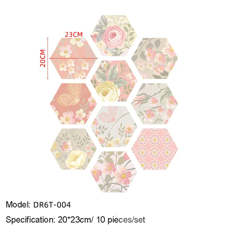 10/20PCS Wall Sticker Hexagon Self Adhesive Waterproof Vinyl PVC Floor Tile Wallpaper Sticker Kitchen Bathroom Home Decoration