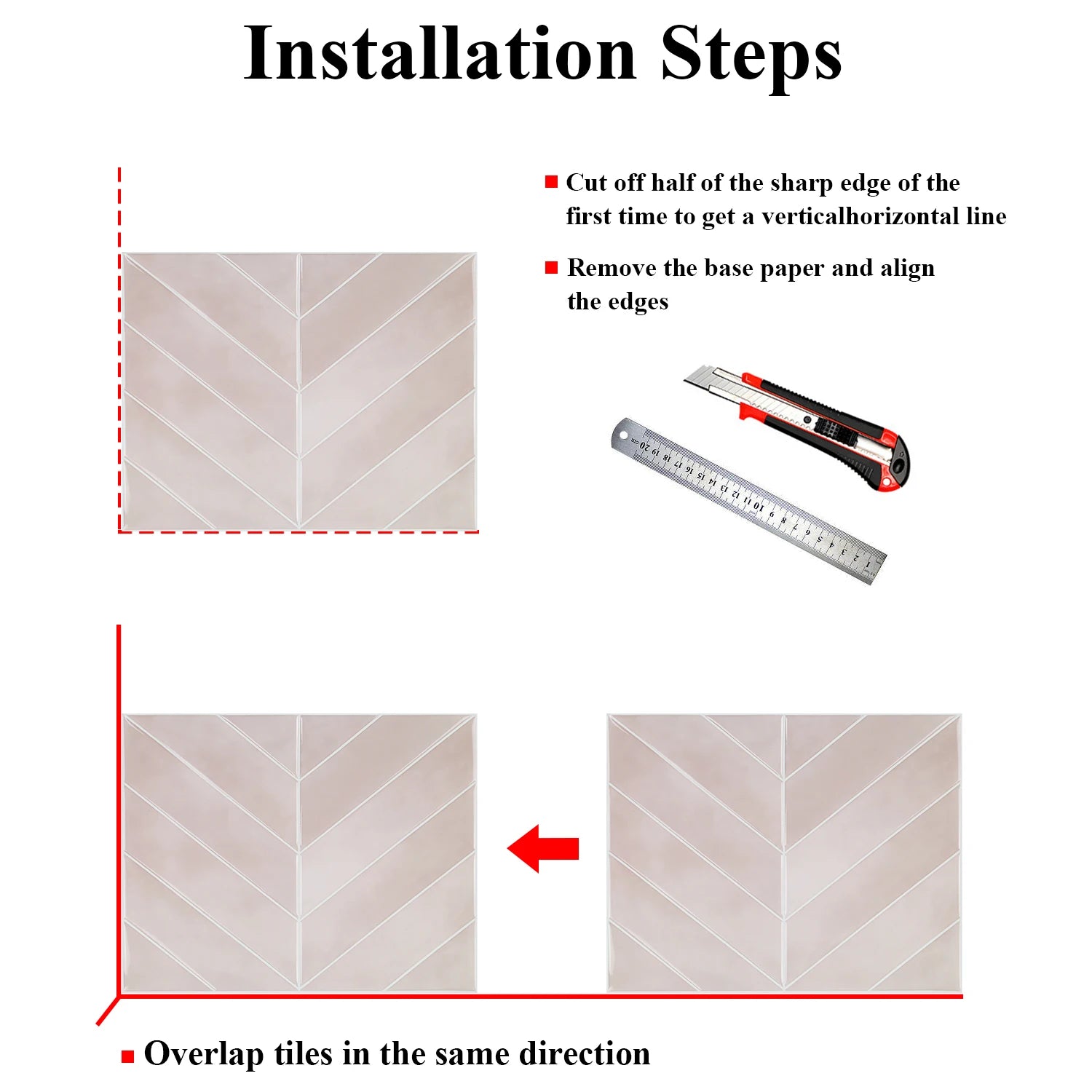 3 Sheets 3D Tile Pattern Wall Stickers Waterproof Heat Resistant Easy to Erase Self-Adhesive Wallpaper for Kitchen Bathroom