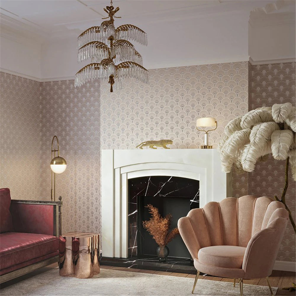 Custom Papel De Parede 3D Retro coral pink fan-shaped shell background wall wallpaper bedroom sofa background hotel wall papers