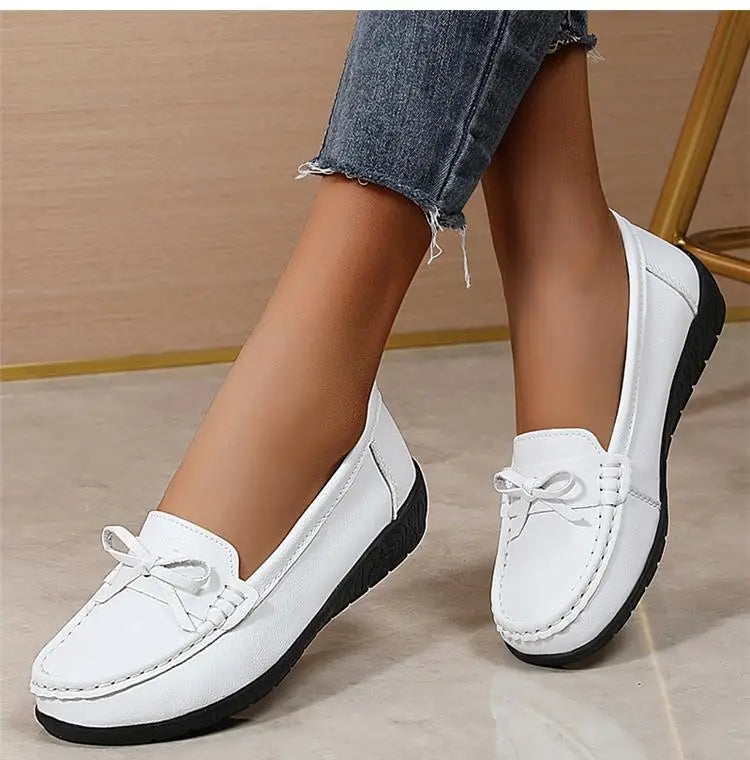 Women's Genuine Leather Loafers - Fashionable, comfortable wedge sole
