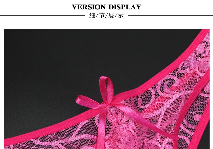 Women's Panties Opening Crotch Transparent G-strings Thongs Sexy Lingeries Low Waist Bowknot Underwear Ladies Womens Lace Pantys