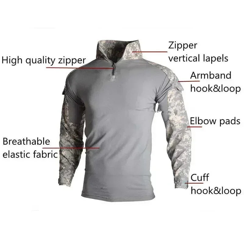 Men's Tear Resistant Cotton Camo Long Sleeve Tactical Shirt