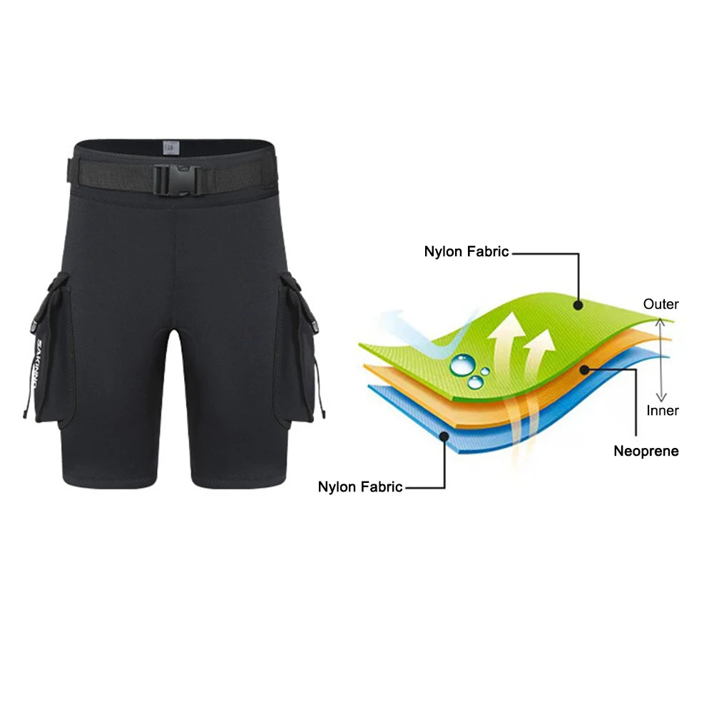 3mm Neoprene Wetsuit Tech Shorts with Pockets Unisex Surfing Trunks Keep Warm D-Ring Buckle for Diving Equipment Accessories