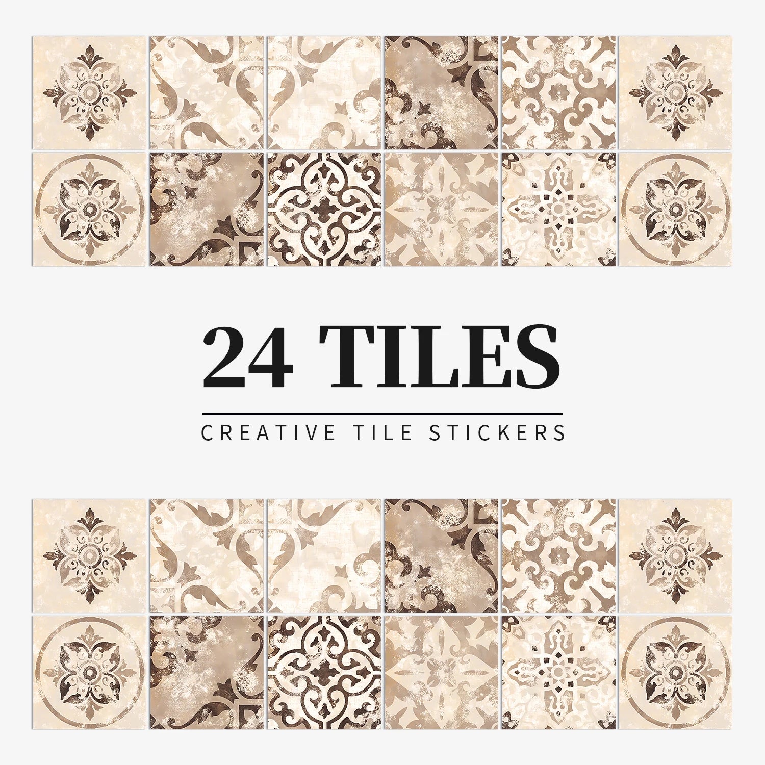 24Pcs European retro style Art Tile Wall Stickers With Self Adhesive Removable Bathroom Kitchen Waterproof Pvc Decal Wallpaper