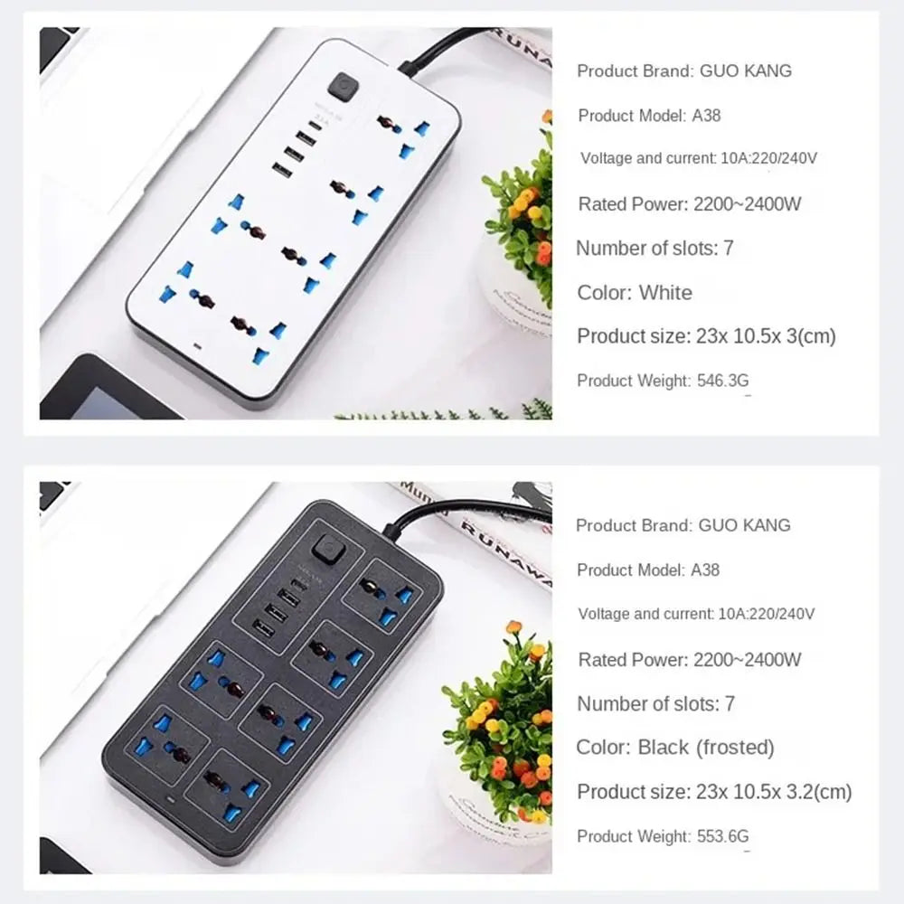 Ổ Cắm Đa Năng 2m, 4 Cổng USB, EU/US/UK, Sạc Nhanh