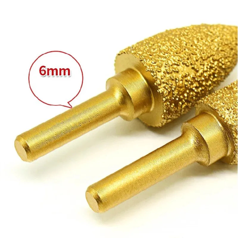 1pc 6mm Round Shank Vacuum Brazed diamond Burr grinding head Rotary File For Stone Gray Cast Iron Ductile Iron Steel Engraving