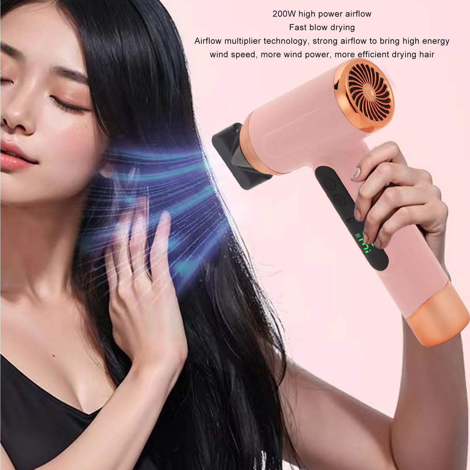 Portable Hot and Cold Hair Dryer 200W 15000mAh Battery