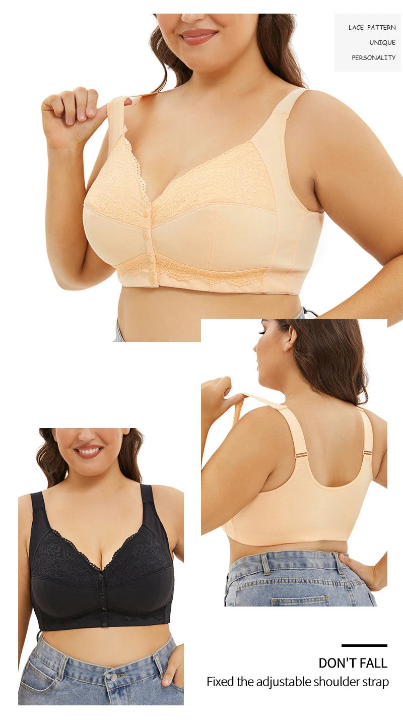 Large size AG lace bra, push-up bra, no underwire, front closure