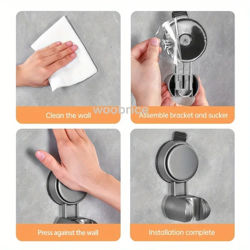 Bath Shower Holder Support Mural Douche Suction Cup Adjustable Handheld Wall Mounted Large Shower Head Supports Relocatable - Daisan Mart