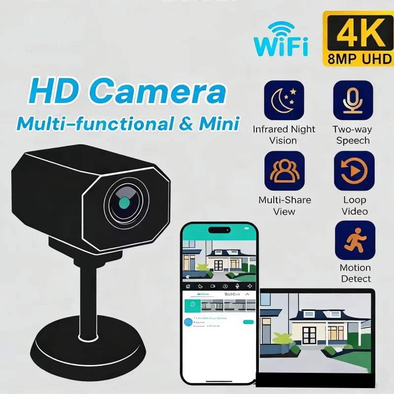 Máy ảnh HD đen, đa năng, mini, có kết nối WiFi, tầm nhìn đêm, phát hiện chuyển động.