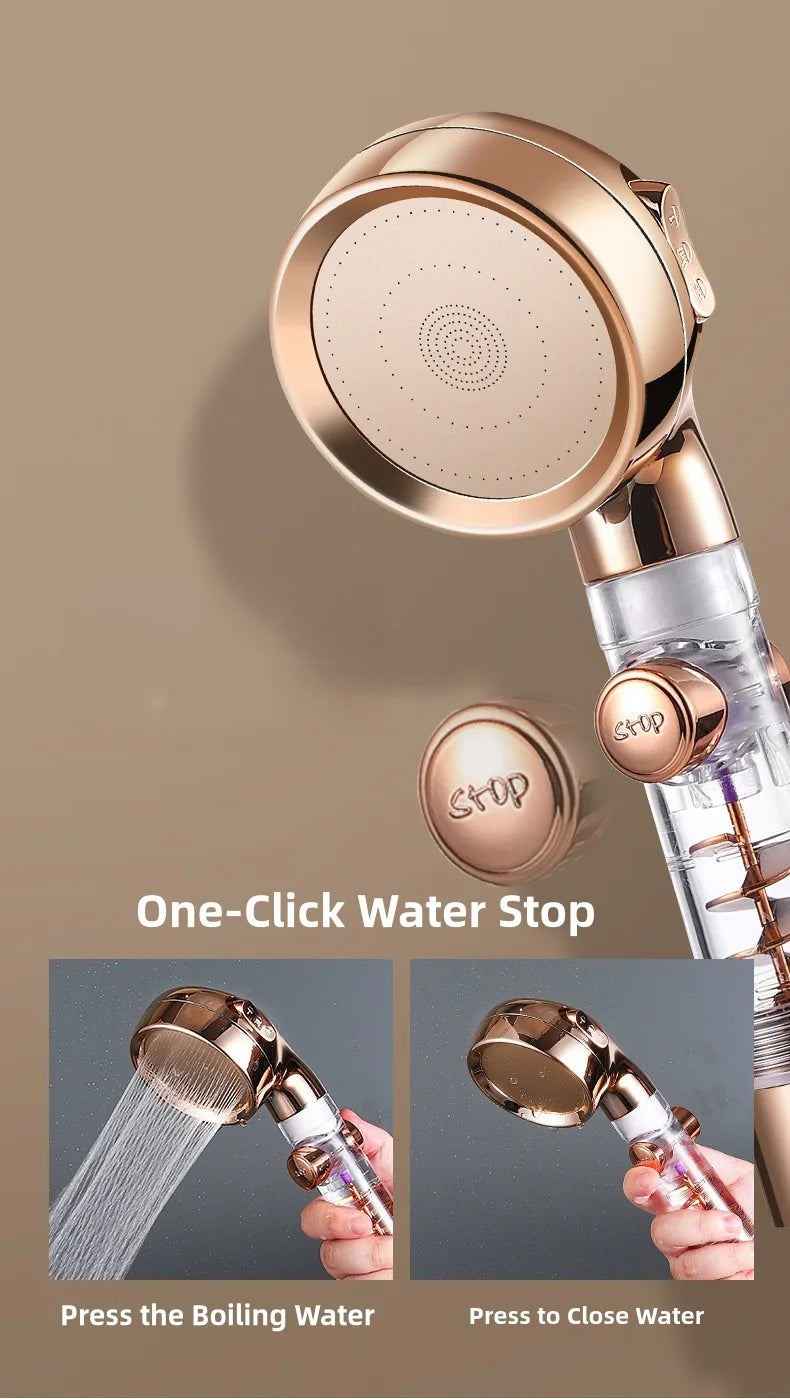 Handheld Turbocharged Pressure Shower Head 3 Modes Propeller Turbo Showerhead for Detachable Rainfall Spray and One-Touch Switch