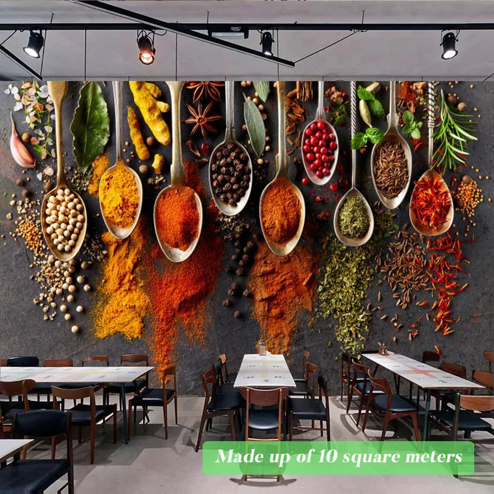 Custom Size Mural Wallpaper 3D Grilled Steak Pizza Shop Donuts Wall Painting Restaurant Cafe Modern Kitchen Spices Wall Papers