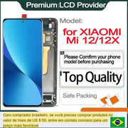 Màn hình xanh điện thoại, chữ đỏ "for XIAOMI Mi 12/12X", các thẻ "Top Quality", "Safe Packing".