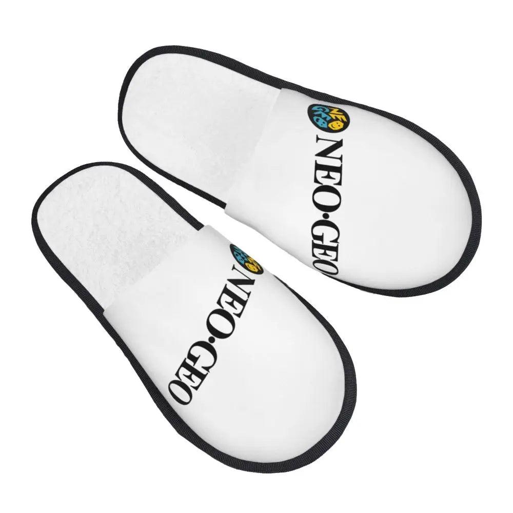 Neo Geo Logo Printed Warm Furry Slippers Gamer Style