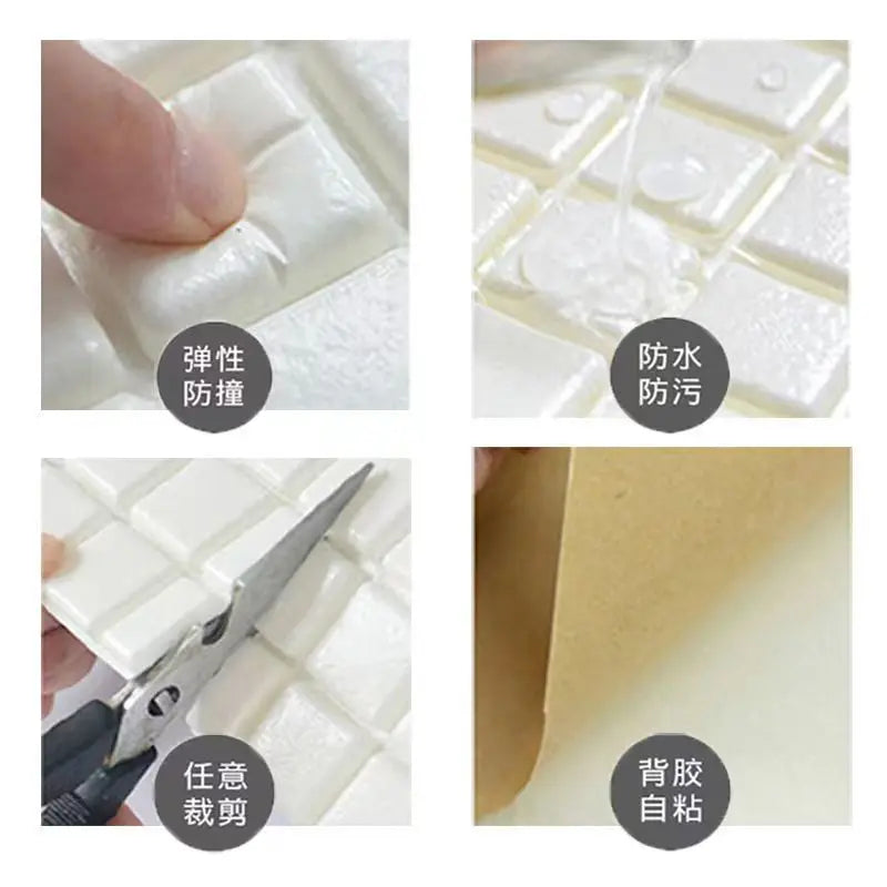 Mosaic Anti-collision Wall Sticker TV Background Decor Wallpaper Self-adhesive Living Room 3D Foam Soft Package Paste Waterproof