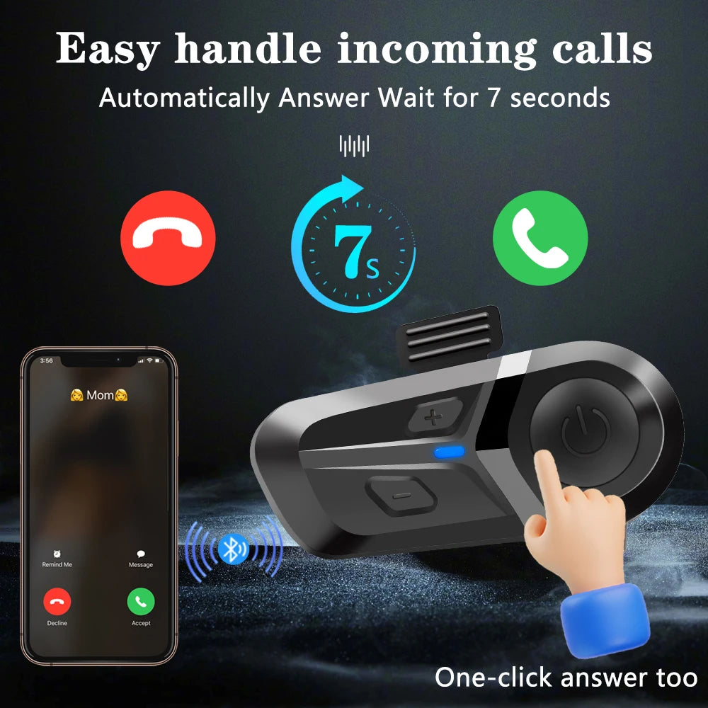 Wireless Bluetooth 5.3 Headset for Motorcycle Helmet