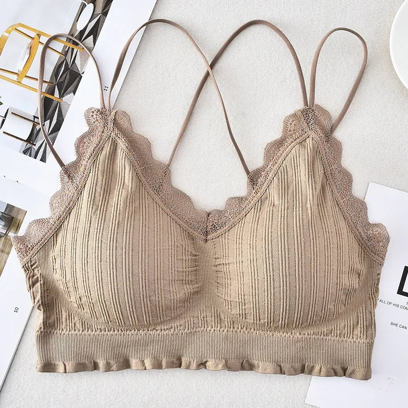 Sexy Seamless Crossover Lace Backless Bra For Girls Stylish Sports Crop Top Underwear For Comfortable Layering