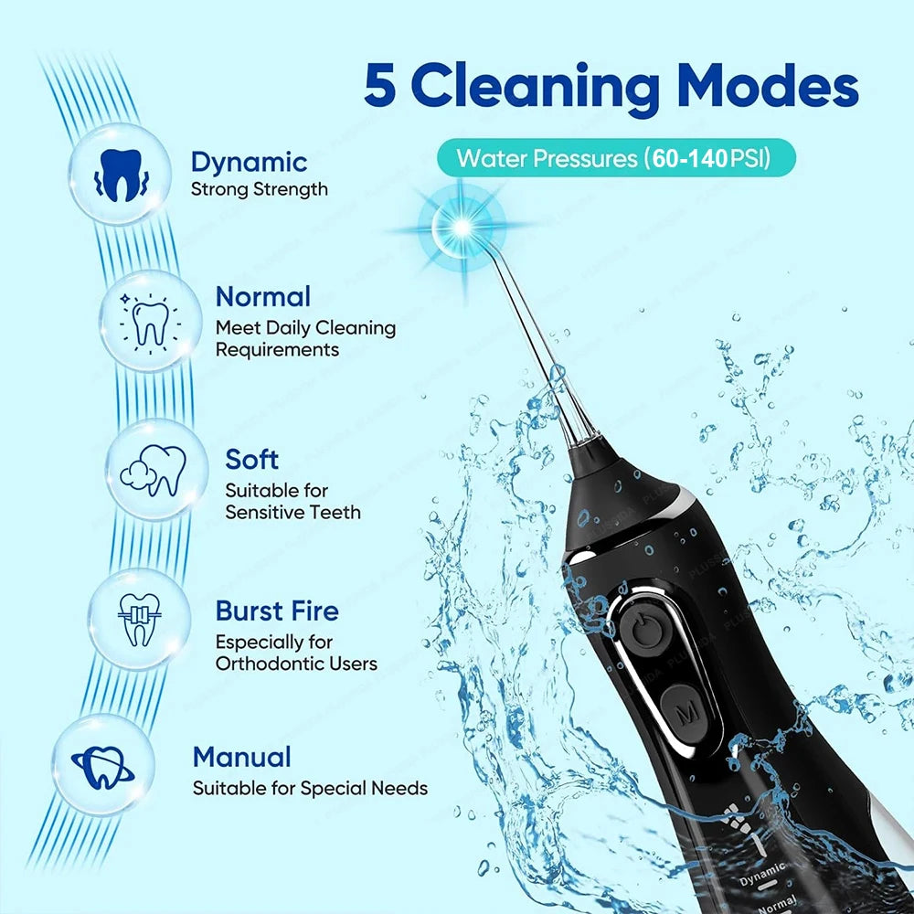 Oral Irrigator Portable Water Flosser Dental Pick 5 Modes 360° Rotated Jet For Cleaning Teeth Thread Floss Mouth Washing Machine - Daisan Mart