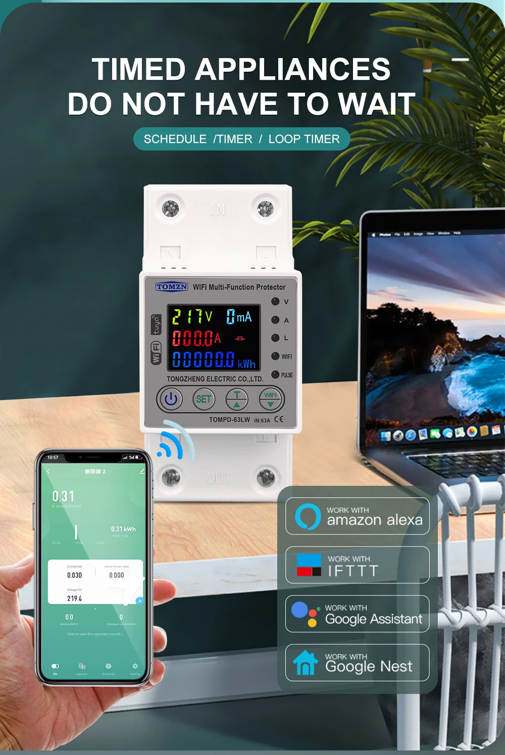 TOMZN 63A Smart Switch Measurement &amp; Protection