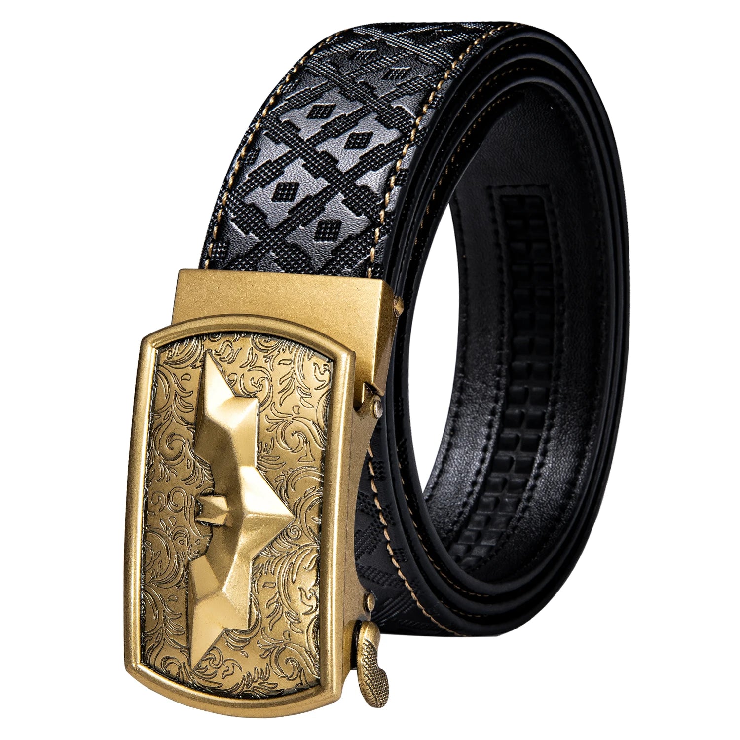 High quality black cowhide men's belt with automatic buckle 130cm