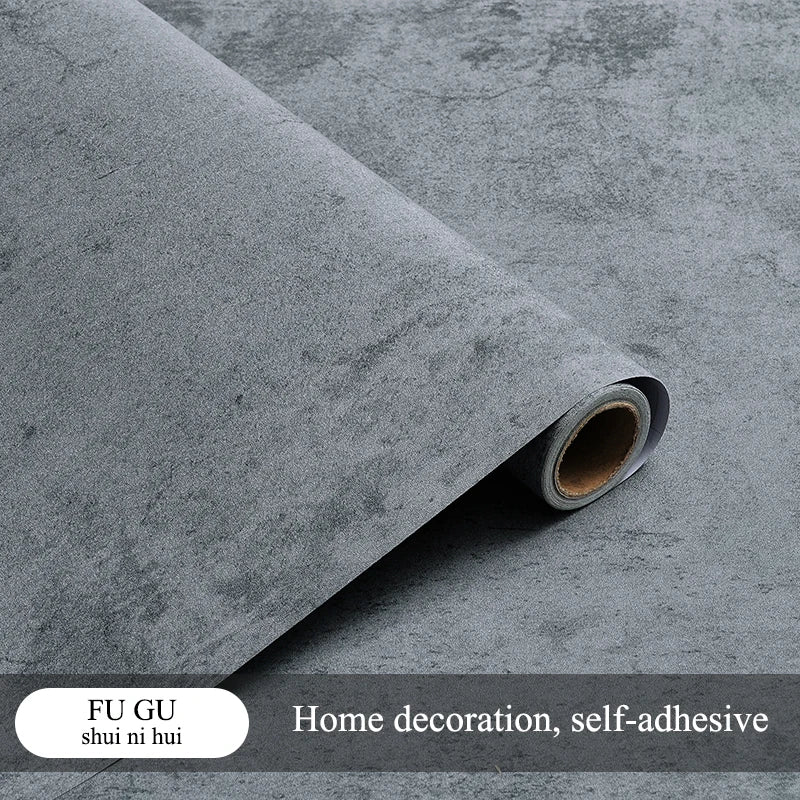 Retro Gray PVC Cement Wallpaper Self-Adhesive Waterproof Dark Gray Concrete Effect For Bedroom Living Room Decoration Stickers