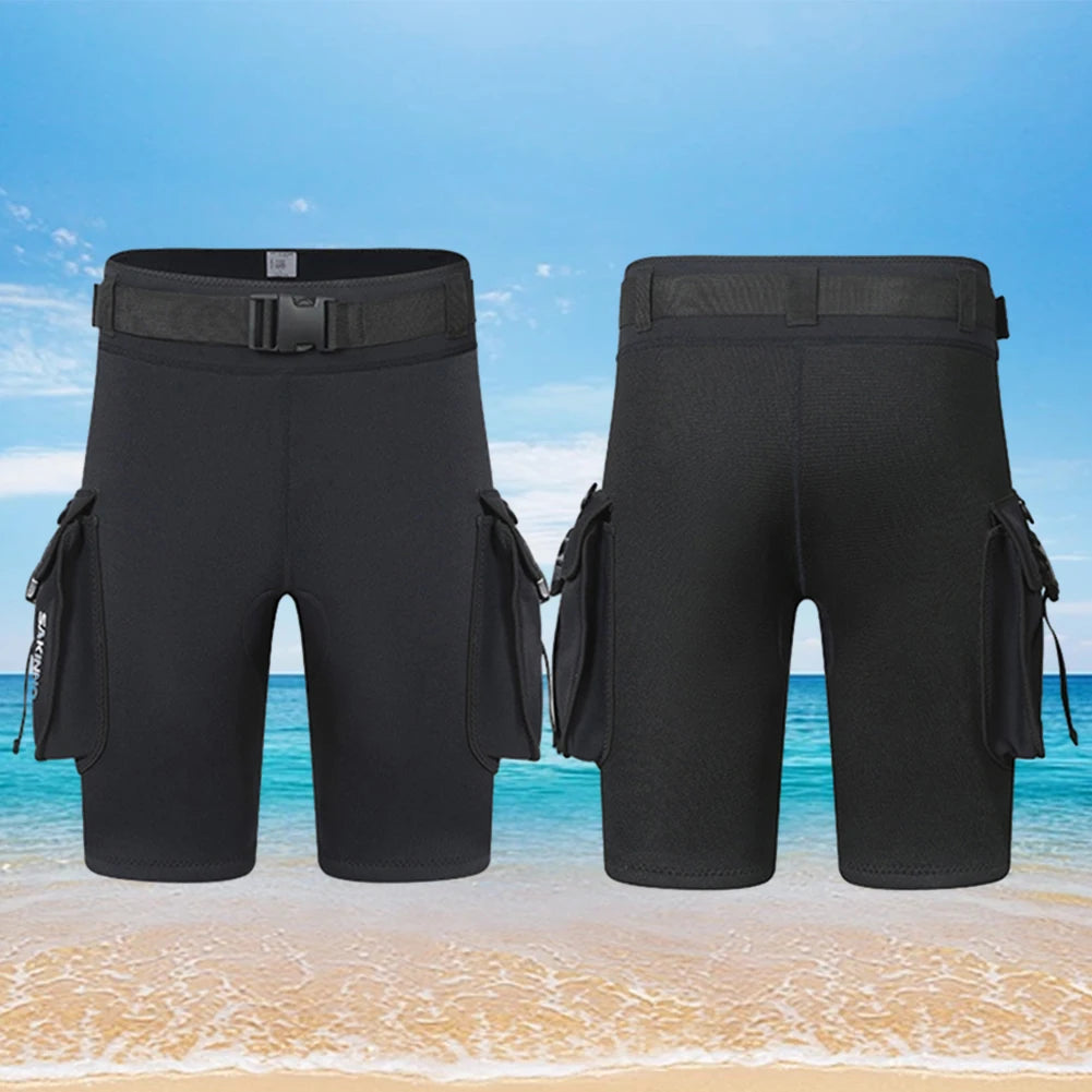 3mm Neoprene Wetsuit Tech Shorts with Pockets Unisex Surfing Trunks Keep Warm D-Ring Buckle for Diving Equipment Accessories