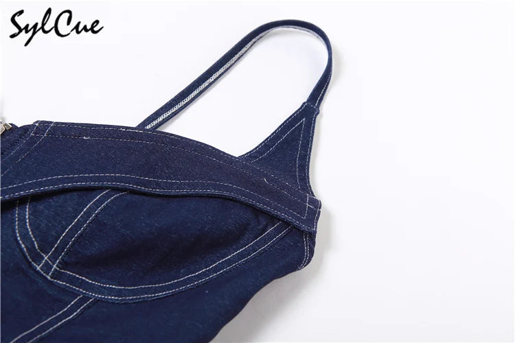 Sylcue 2023 Summer New Classic Retro Cool All-Match High Street Sexy Mature Charm Hot Women'S Zipper Jumpsuit Bodysuit