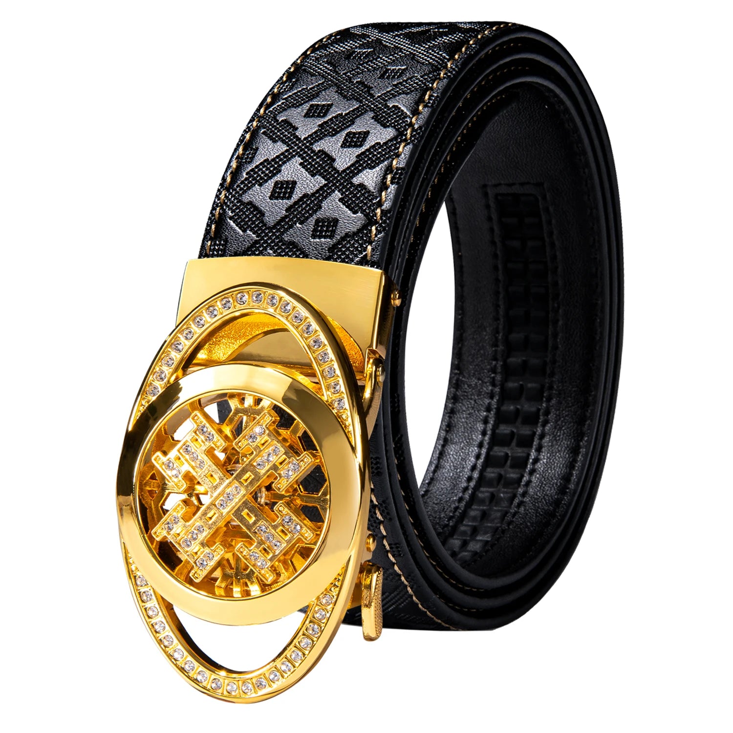 High quality black cowhide men's belt with automatic buckle 130cm