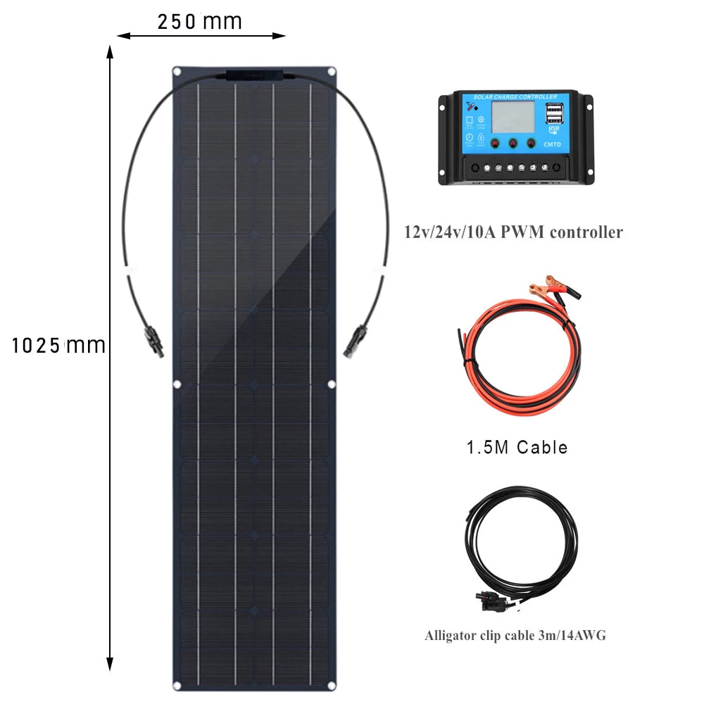 50W 100W Flexible Solar Panel Kit 12V Battery Charger Monocrystalline Cell Solar System Module For Home Camping Car RV Boat