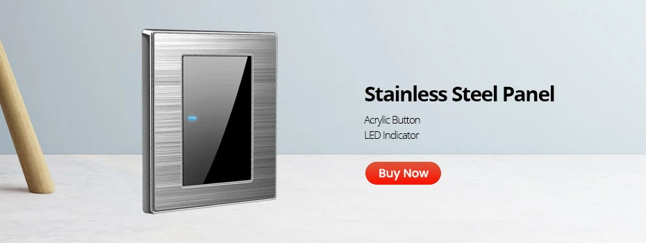 Công tắc đèn âm tường 2 chiều, thép không gỉ, LED.