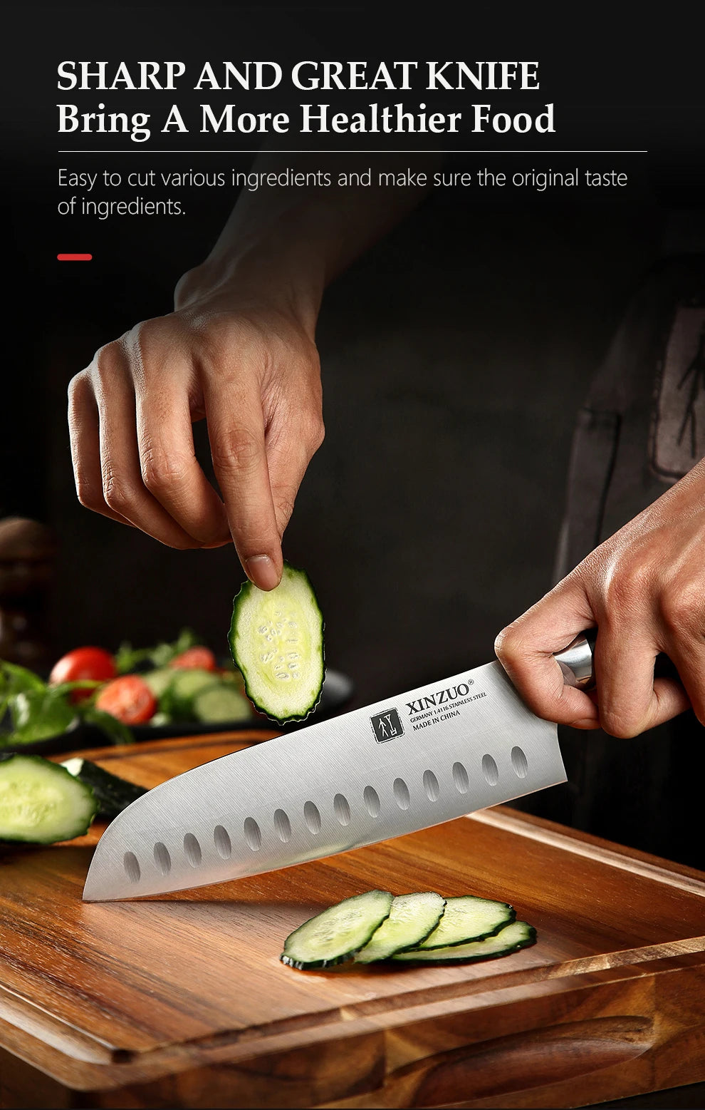 XINZUO kitchen knife set German steel 1.4116 ebony handle