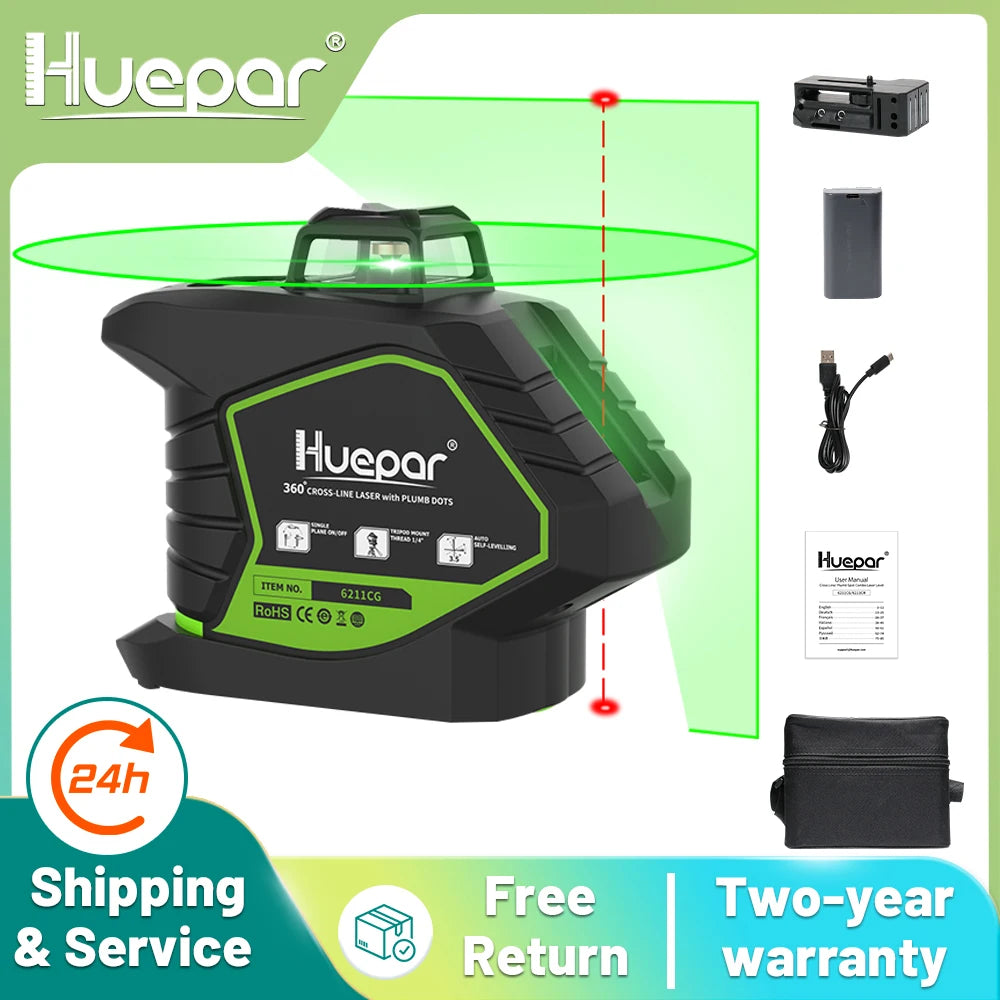 Máy Laser Cân Bằng 5 Tia Xanh Huepar 360° 6211CG - Daisan Mart