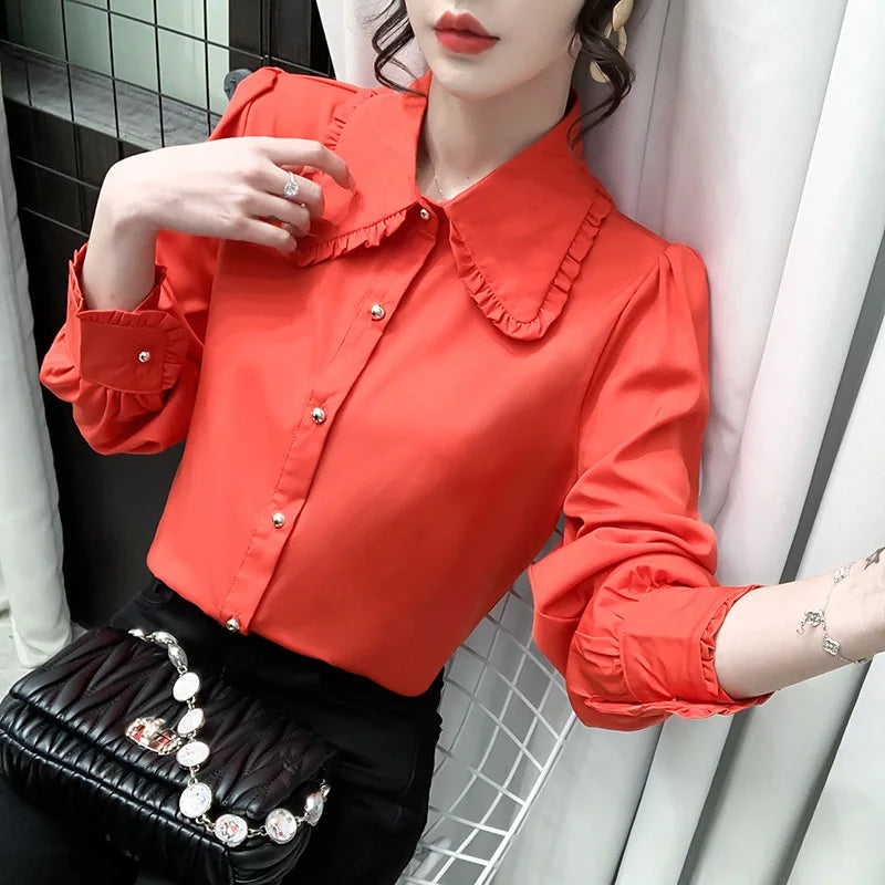 Elegant Women Shirts Woman White Shirt Long Sleeve Blouse Office Lady business Shirts Button Solid Women work Blouses Top NS5961