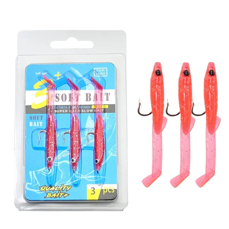 Afishlure Pesca Eel Soft Fishing Lure Glow Soft Bait with Hook Sea Fishing Tackle Raglou Fishing Lure 3pcs 55mm