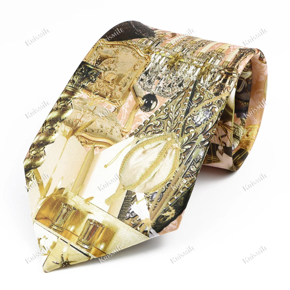 經典藝術圖案真絲領帶，8.5厘米