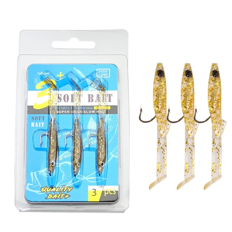 Afishlure Pesca Eel Soft Fishing Lure Glow Soft Bait with Hook Sea Fishing Tackle Raglou Fishing Lure 3pcs 55mm