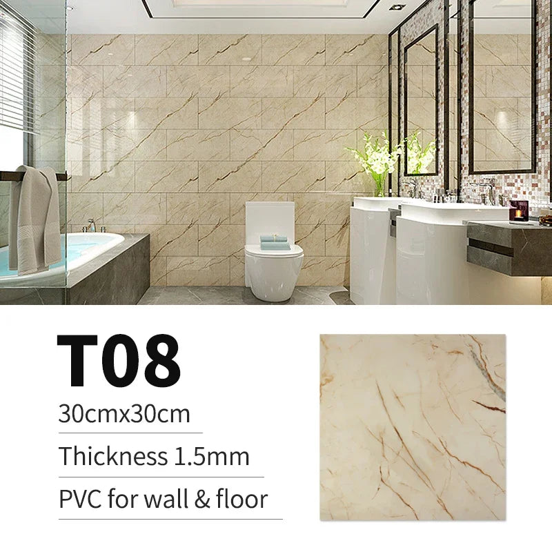 10/20/30pcs of PVC Imitation Marble Floor Stickers Self-adhesive Wall Stickers Waterproof Bathroom Decoration Decals 30*30cm