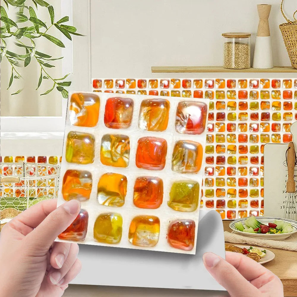 10pcs/set 3D Mosaic Tiles Sticker Self Adhesive Waterproof Wall-Tiles for Kitchen Bedroom Bathroom Walls Backsplashes Decoration