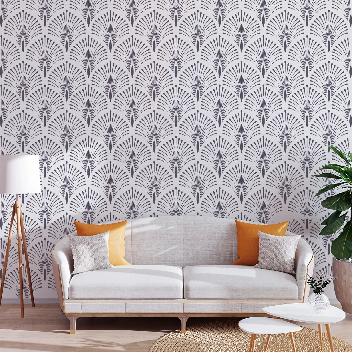 Large Palm Pattern Wall Stencil Luxury Modern Classic Wallpaper Effect Stencil, Large Painting Stencil for Walls, Floors, Fabric