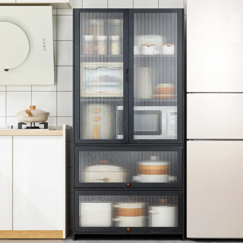 Multi-function kitchen cabinet: Dish rack, microwave, convenient storage