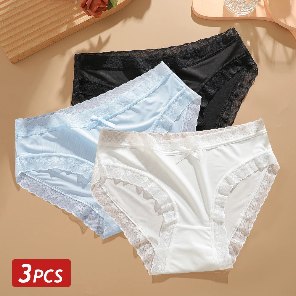 3 Pieces Women's Underwear, Thin, Cool, Sexy, Summer, Cold Silk