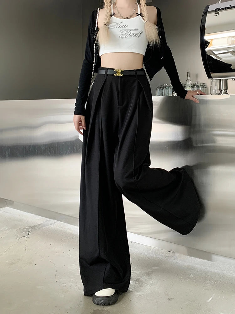 Office Suit Pants Floor Mop Pants For Women's Autumn Korean Version 2024 New High Waisted Design Loose Wide Leg Casual Pants - Daisan Mart