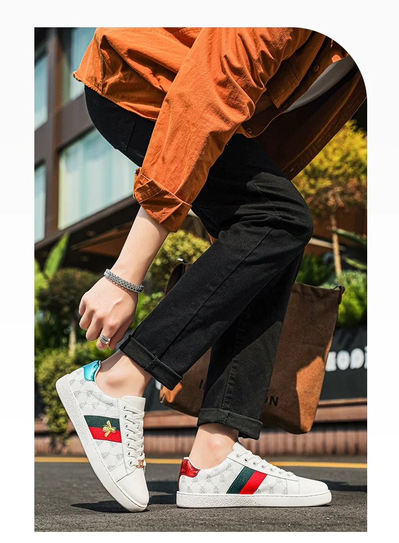 High-end Fashion Men's Embroidered Leather Shoes Sneaker